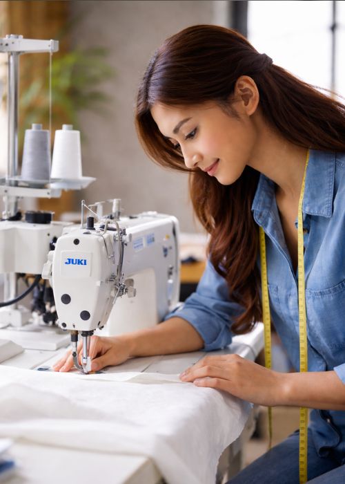 Filipina seamstress at sewing machine