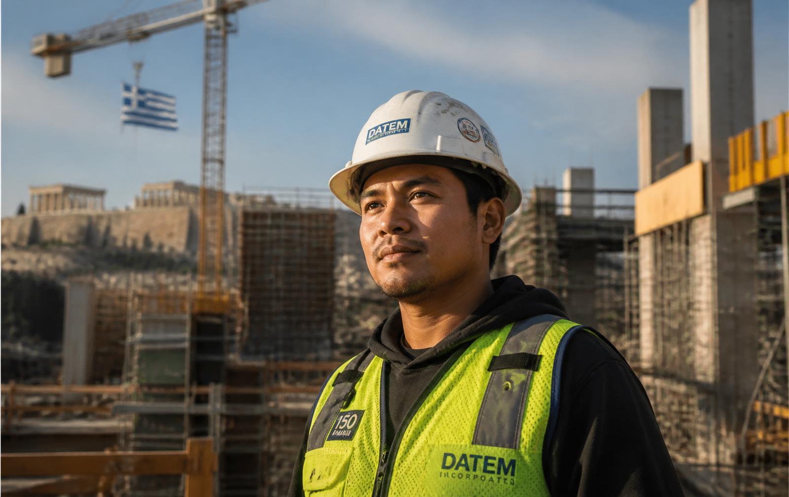 Skilled Filipino construction worker on a Greek construction site in Athens