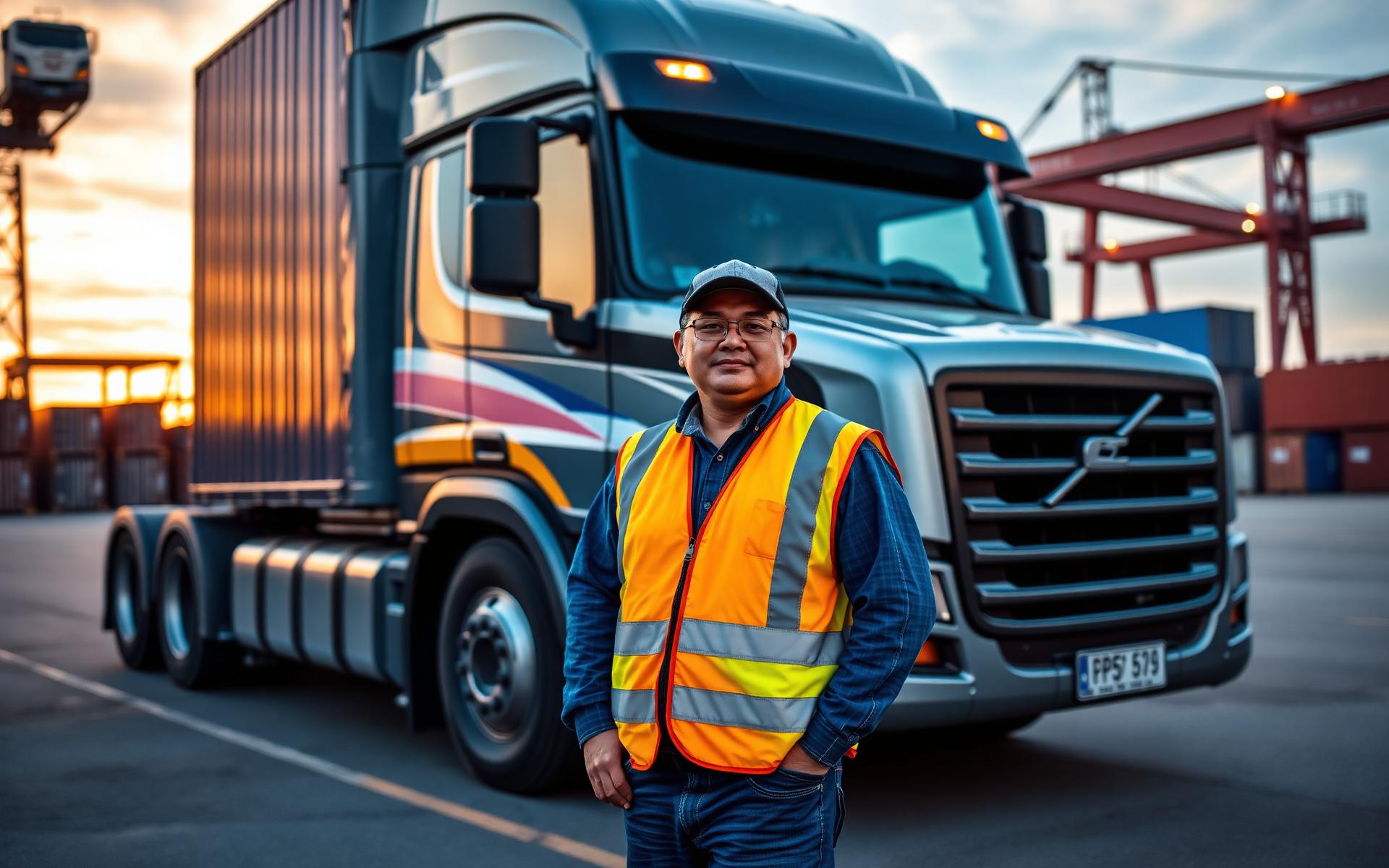Filipino CE-licensed truck driver at logistics hub