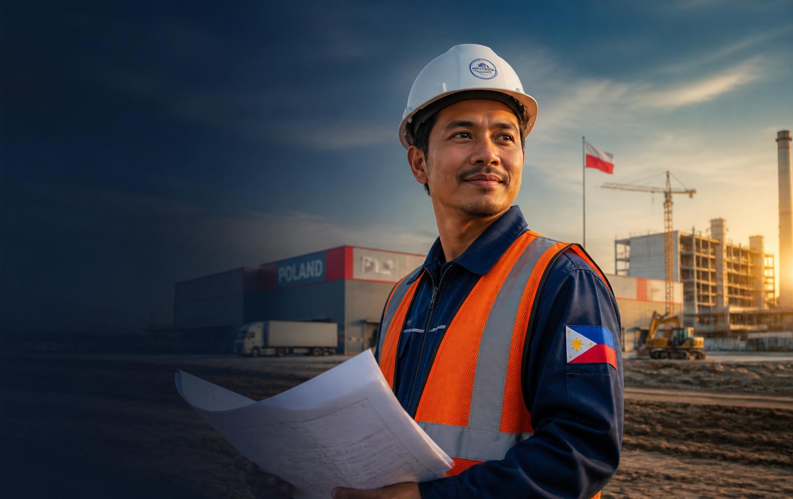 Filipino construction worker on a Polish industrial site