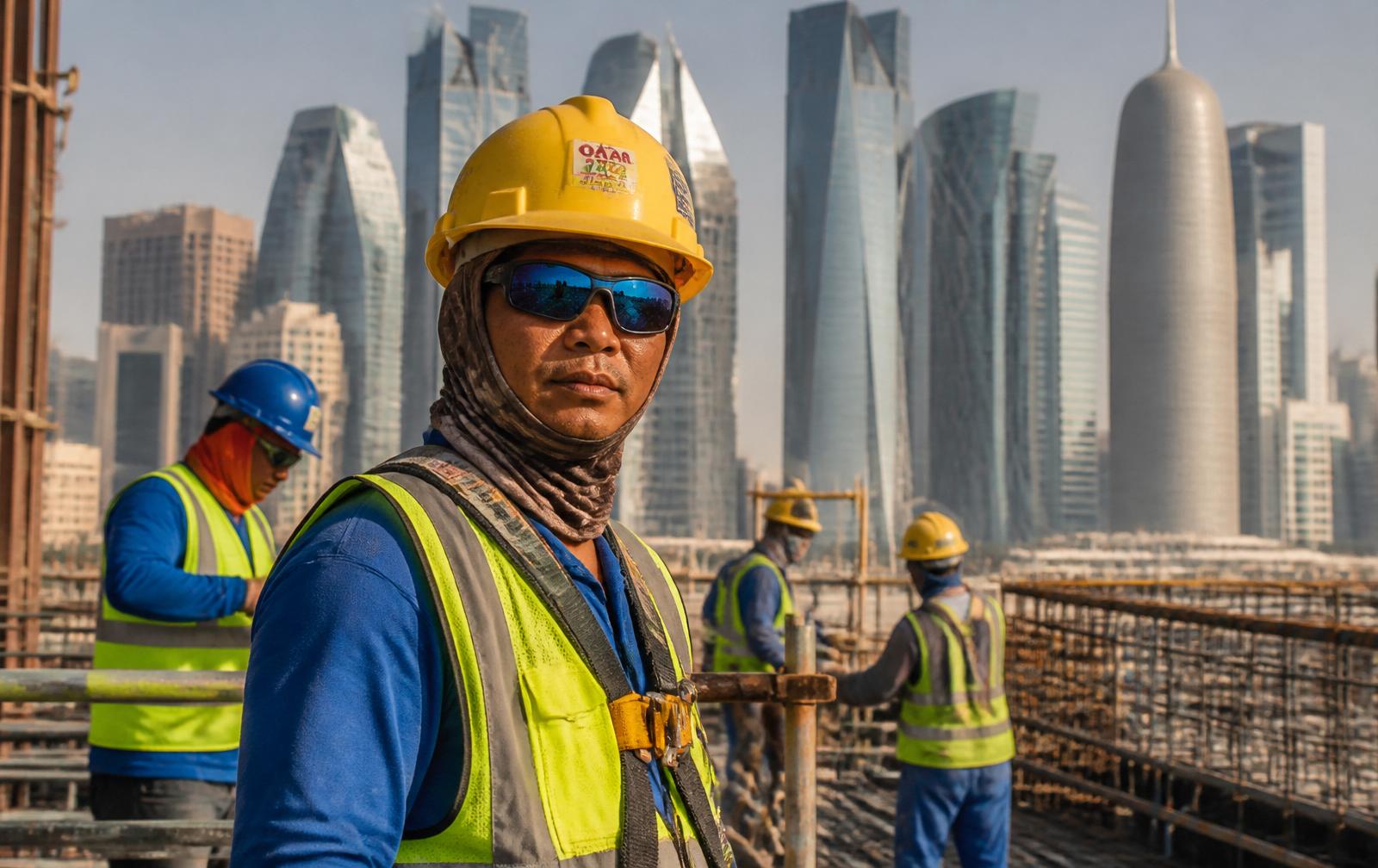 Skilled Filipino construction workers on a project site in Doha, Qatar