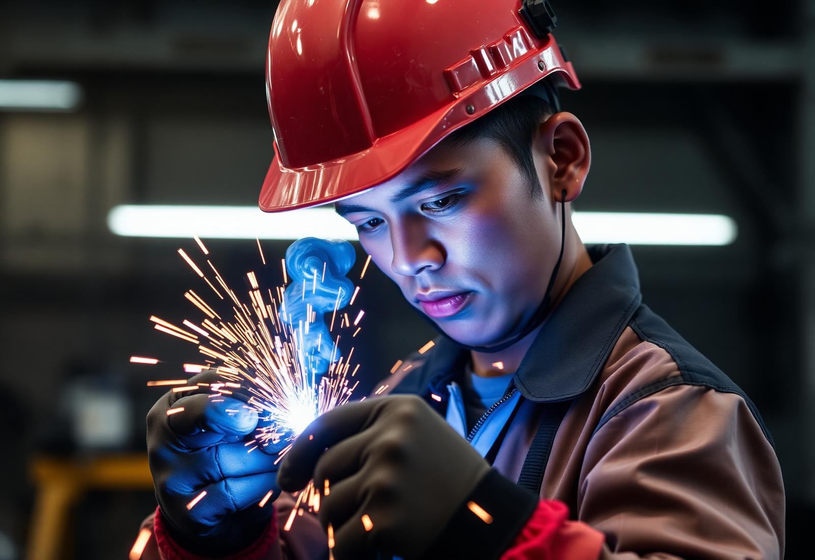 Filipino skilled worker performing a welding trade test